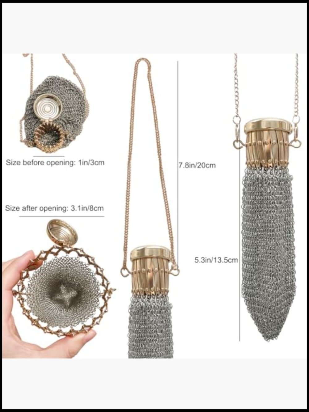 Vintage Coin Purse Wallet Chain Metal Mesh Double Mesh Holder For Coins Dice View 3